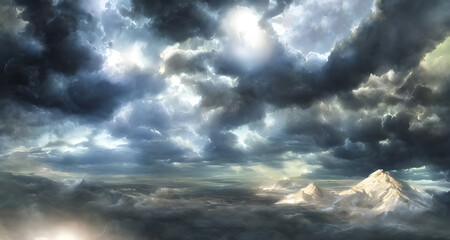 Obraz premium Illustration Wide Landscape Mystical Beautiful, Mountains