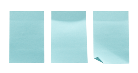 Blue sticky notes in old and new conditions. People use these small pieces of paper as a reminder or space for new creative ideas.