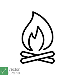 Bonfire icon. Simple outline style. Fire, campfire, camp, bon, flame, nature concept. Thin line vector illustration isolated on white background. EPS 10.