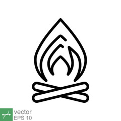 Bonfire icon. Simple outline style. Fire, campfire, camp, bon, flame, nature concept. Thin line vector illustration isolated on white background. EPS 10.