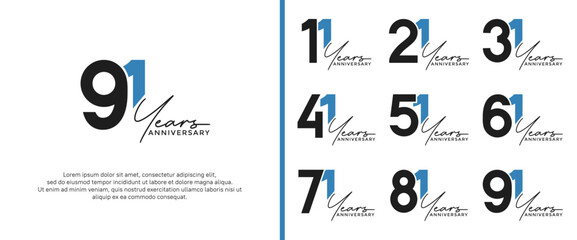 set of anniversary logo black and blue color on white background for celebration moment