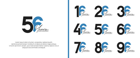 set of anniversary logo black and blue color on white background for celebration moment