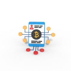 3d illustration of bitcoin blockchain network on phone