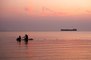 kayak and sunset in the lake