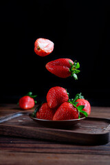 strawberries on a wooden table
