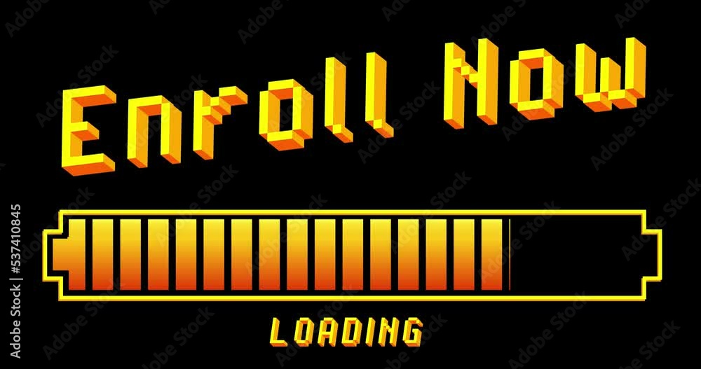 Poster enroll now text with loading, downloading, uploading bar indicator. download, upload on computer scr