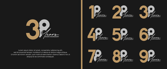set of anniversary logo gold and silver color on black background for celebration moment