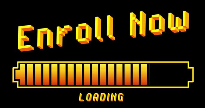 Enroll Now text with Loading, Downloading, Uploading Bar Indicator. Download, Upload on computer screen.