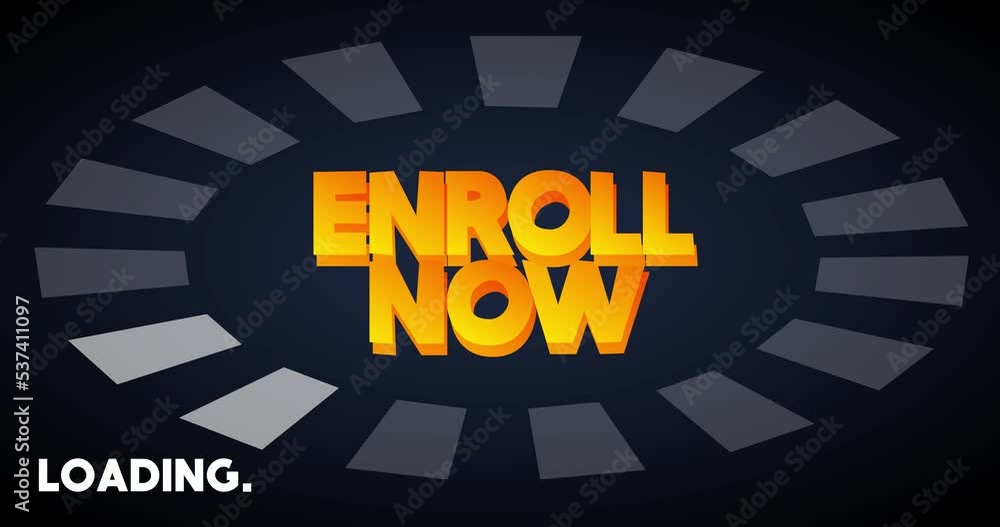 Poster enroll now text with loading, downloading, uploading bar indicator. download, upload on computer scr