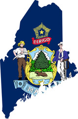 Maine USA Map Flag. ME US Outline Boundary Border Shape State Flag Sign Symbol Atlas Geography Banner. Mainer
 Transparent PNG Flattened JPG Flat JPEG