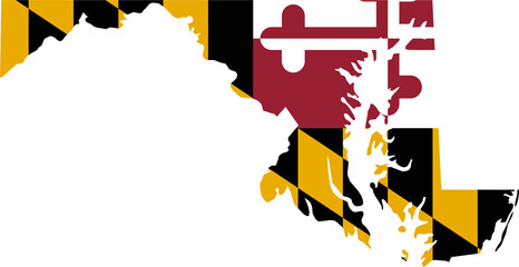 Maryland USA Map Flag. MD US Outline Boundary Border Shape State Flag Sign Symbol Atlas Geography Banner. Marylander Transparent PNG Flattened JPG Flat JPEG - obrazy, fototapety, plakaty
