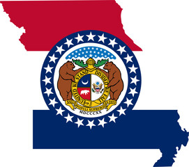 Missouri USA Map Flag. MO US Outline Boundary Border Shape State Flag Sign Symbol Atlas Geography Banner. Missourian Transparent PNG Flattened JPG Flat JPEG