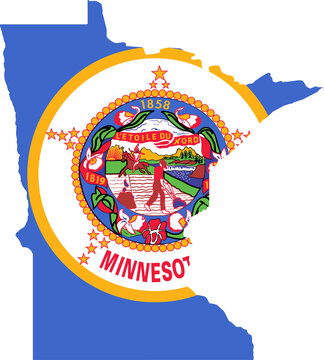 Minnesota USA Map Flag. MN US Outline Boundary Border Shape State Flag Sign Symbol Atlas Geography Banner. Minnesotan Transparent PNG Flattened JPG Flat JPEG