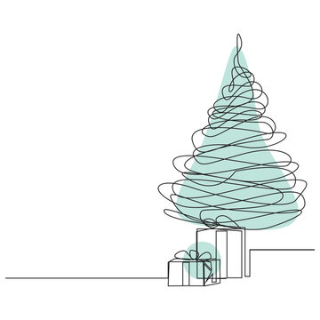 recommend clip art: Christmas tree and gift box continuous one line drawing