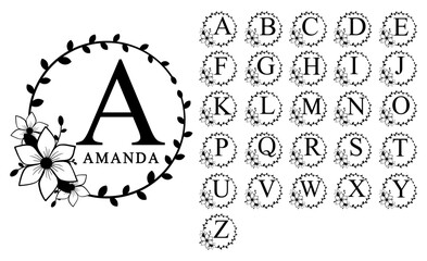 Family Monogram, Monogram Font, Monogram Letters, Flower Monogram, Monogram Alphabet, Floral Alphabet, - obrazy, fototapety, plakaty