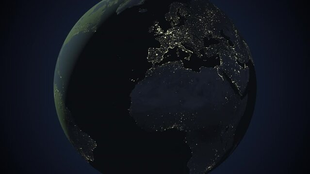 Seamless looping animation of the earth at night zooming in to the 3d map of Italy with the capital and the biggest cites in 4K resolution