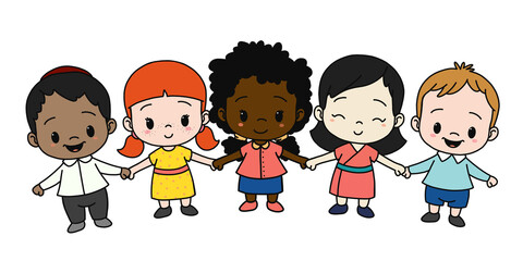 Group of happy kids holding hands. Friendship concept