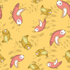 Colorful Beautiful Birds Seamless Pattern for Textile Wallpaper and Background.
