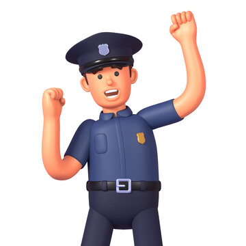 3d render of police officer celebrating success or achievement