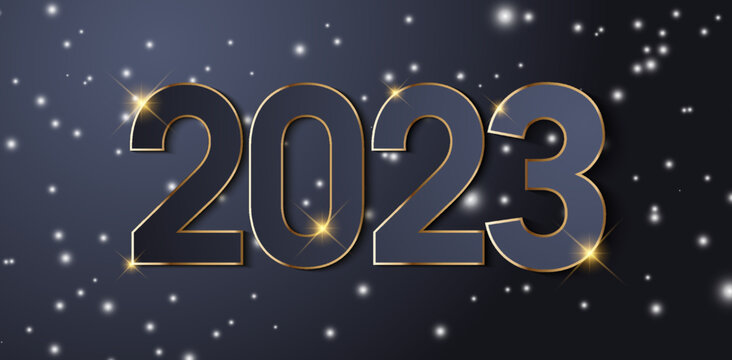 Logo Happy New Year 2023 text design. Cover of business diary for 2023 with wishes.