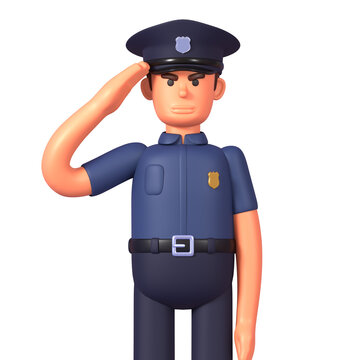 3d render of police officer saluting