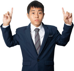 Businessman of pointing up with his finger.