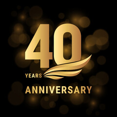 40th Anniversary Logo, Logo design with gold color wings for poster, banner, brochure, magazine, web, booklet, invitation or greeting card. Vector illustration