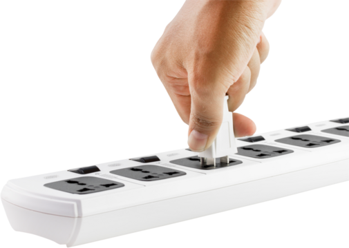 Hand putting plug in extension cord