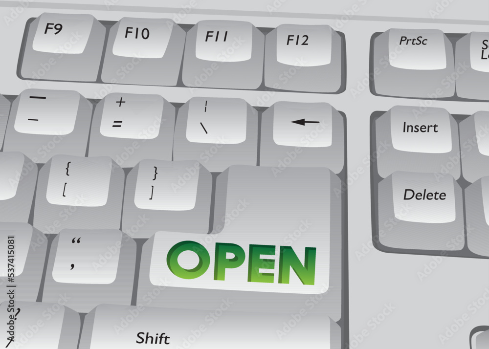 Poster computer keyboard with open text. close-up of an electronic computer device part, keypad.