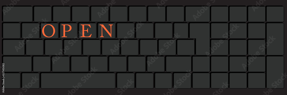 Poster computer keyboard with open text. close-up of an electronic computer device part, keypad.