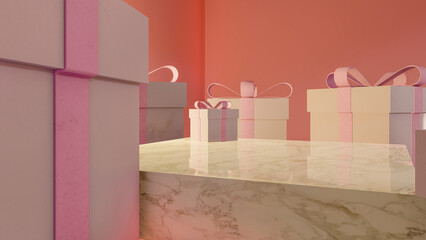 podium, product stand. mock up on a pink background texture background Ideal backdrop for product presentations