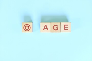 Demographics age targeting for business marketing and advertising concept. Word typography flat lay...