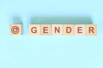 Demographics gender targeting for business marketing and advertising concept. Word typography flat lay in blue background.