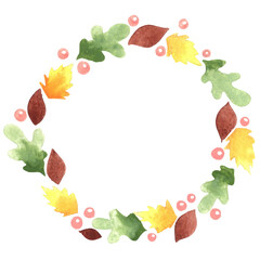 Autumn leaves with wild berry wreath for decoration on thanksgiving and autumn seasonal.