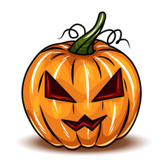 Set of Orange Halloween pumpkins, different types of Cartoon pumpkins. Scary Halloween pumpkin faces. Vector illustration