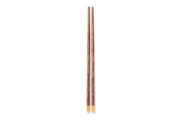 Top view of wooden chopsticks isolated on white background
