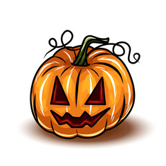Set of Orange Halloween pumpkins, different types of Cartoon pumpkins. Scary Halloween pumpkin faces. Vector illustration