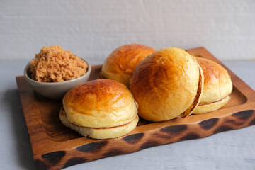 Delicious healthy homemade pastry meal. Chicken Meat Floss Egg Sandwich. Great for breakfast,...