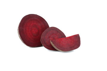 Slices of fresh beetroot isolated on white