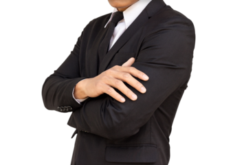 A businessman with his arm crossed isolated.