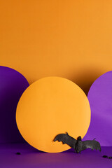 Halloween bat mockup on colorful purple and orange background, vertical