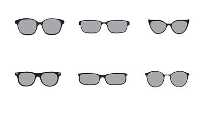 Set of black Glasses. Set of different styles sunglasses. 
