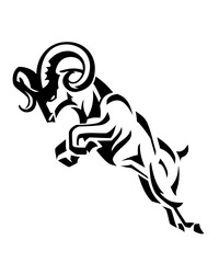 Abstract Wild Ram Leaping Ink Design