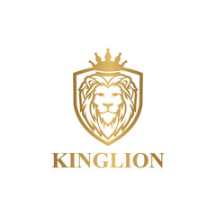 Lion head shield logo icon vector illustration