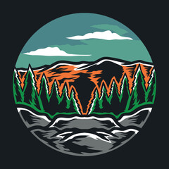 vintage mountain with nature view vector illustration