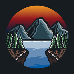 vintage mountain with ocean view vector illustration