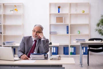 Old male employee working in the office