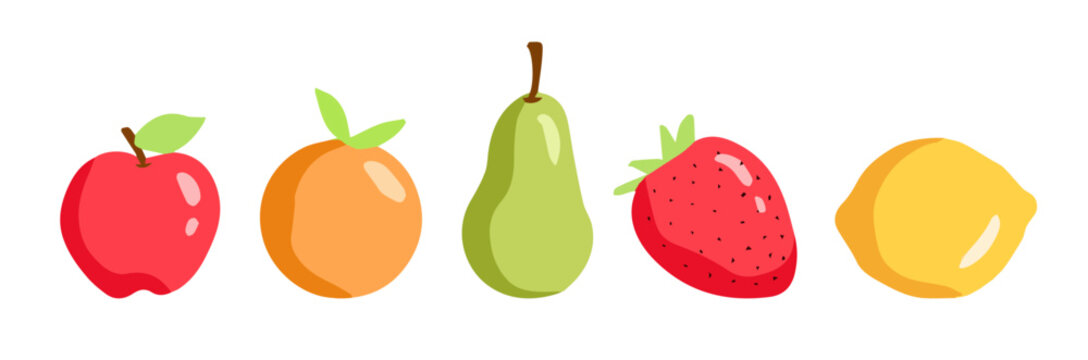 Fruit hand drawn collection illustration. Apple, orange, avocado, strawberry, lemon vector.