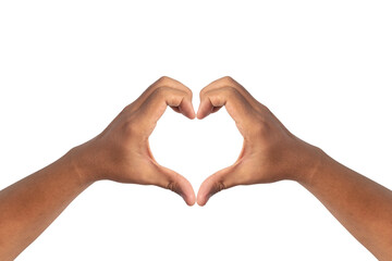 close up of symmetric or mirrored love hand gesture sign isolated white background