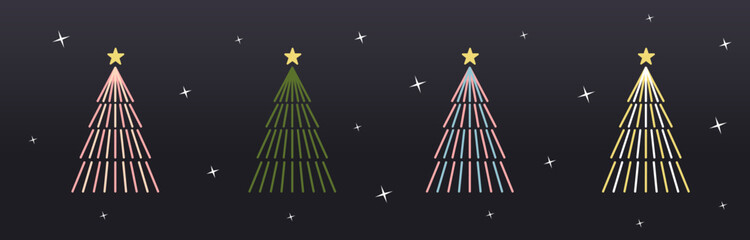 A various set of cute neon light Christmas tree with lovely decoration flat vector illustration isolated from background. Merry Christmas and Happy New Year. © konohanj